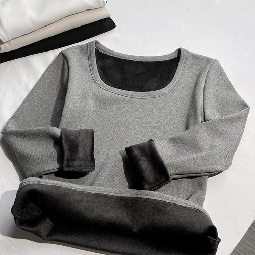 Load image into Gallery viewer, Solid O Neck Long Sleeve Shirt Women Autumn Winter Bottoming Tops Casual Slim Basic Velvet T-shirt 2024 Simplicity Popular Trend
