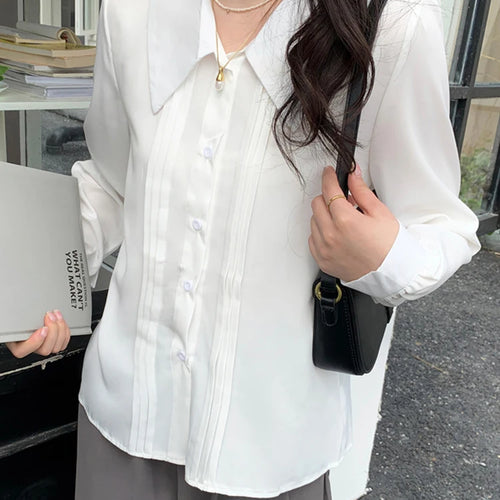 Load image into Gallery viewer, French Style White Chic Women&#39;s Shirts Office Lady Single Breasted Straight Loose Solid Color Fashion Female Streetwear
