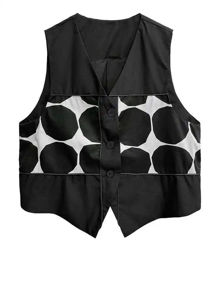 Big Size Black Dot Vest Wide Leg Pants Two Piece Suit New V-Neck Sleeveless Women Fashion Tide Spring Autumn 2025 1DJ1039