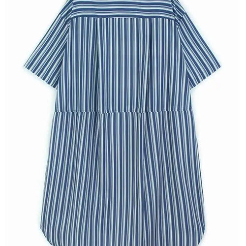 Load image into Gallery viewer, Women Blue Striped Spliced Pocket Big Size Casual Shirt Dress New Lapel Sleeve Fashion Tide Spring Summer 2025 1DH9810
