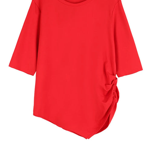 Load image into Gallery viewer, Women Black Irregular Pleated Big Size Casual T-shirt New Round Neck Half Sleeve Fashion Tide Spring Summer 2025 1DJ1831
