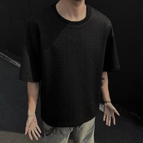 Load image into Gallery viewer, Jacquard Men's T-shirts New Korean Short Sleeve Design Casual Male T-shirt Pullover Fashion Menwear Spring Men Tees 9W1566
