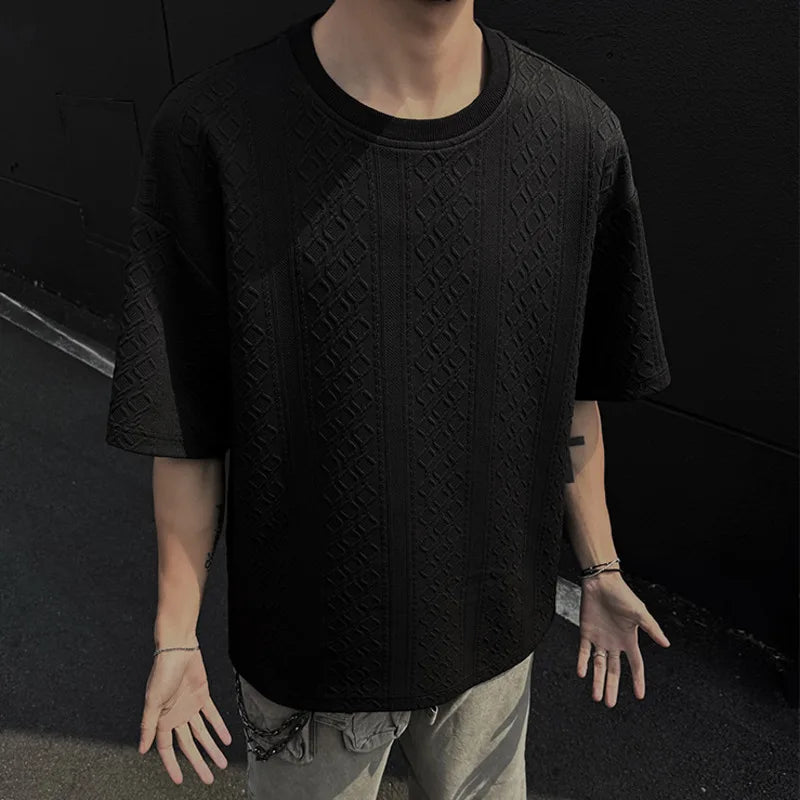 Jacquard Men's T-shirts New Korean Short Sleeve Design Casual Male T-shirt Pullover Fashion Menwear Spring Men Tees 9W1566