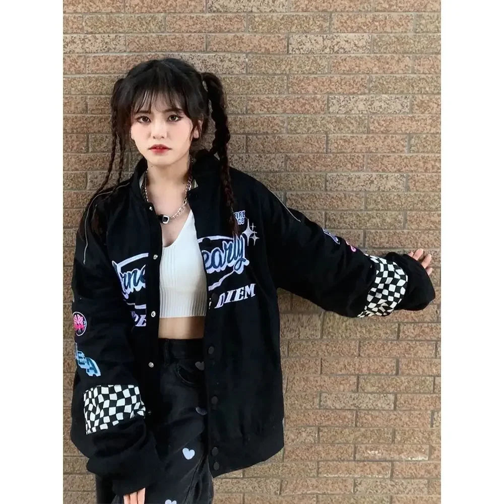 Streetwear BF Women Coats Harajuku Hip-hop Fashion Outwear 2025 Ropa Mujer Embroidery Casual Korean Jackets Oversized Y2k Tops