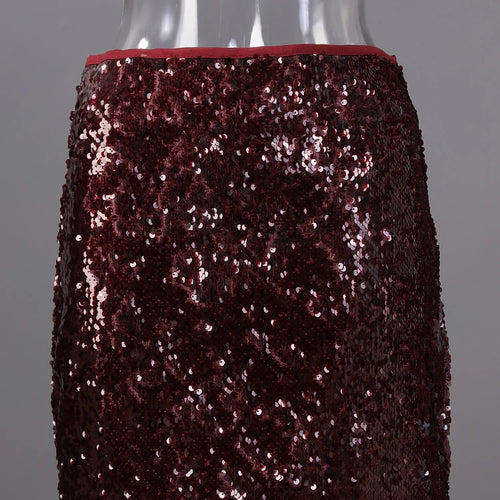 Load image into Gallery viewer, High Waist Wine Red Sequins Shining Elegant Mini Half-body Skirt Women Fashion Tide New Spring Autumn 2025 11A0892
