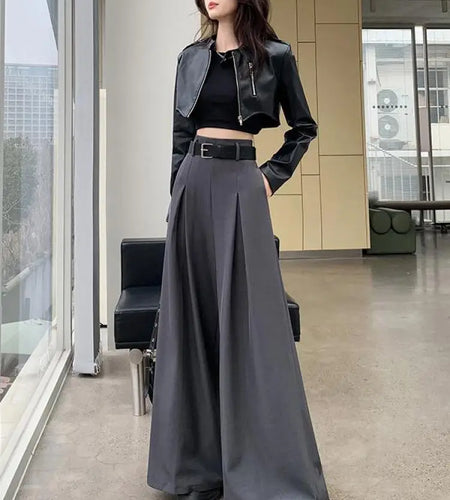 Solid High Waist Casual Suit Long Pants Women's Straight Wide Leg Trousers Slim Summer 2024 New Loose Versatile Fashion Popular