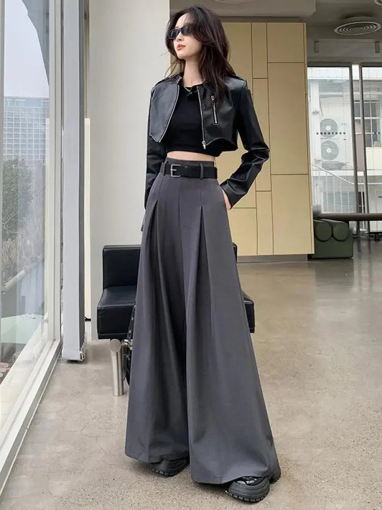 Solid High Waist Casual Suit Long Pants Women's Straight Wide Leg Trousers Slim Summer 2024 New Loose Versatile Fashion Popular