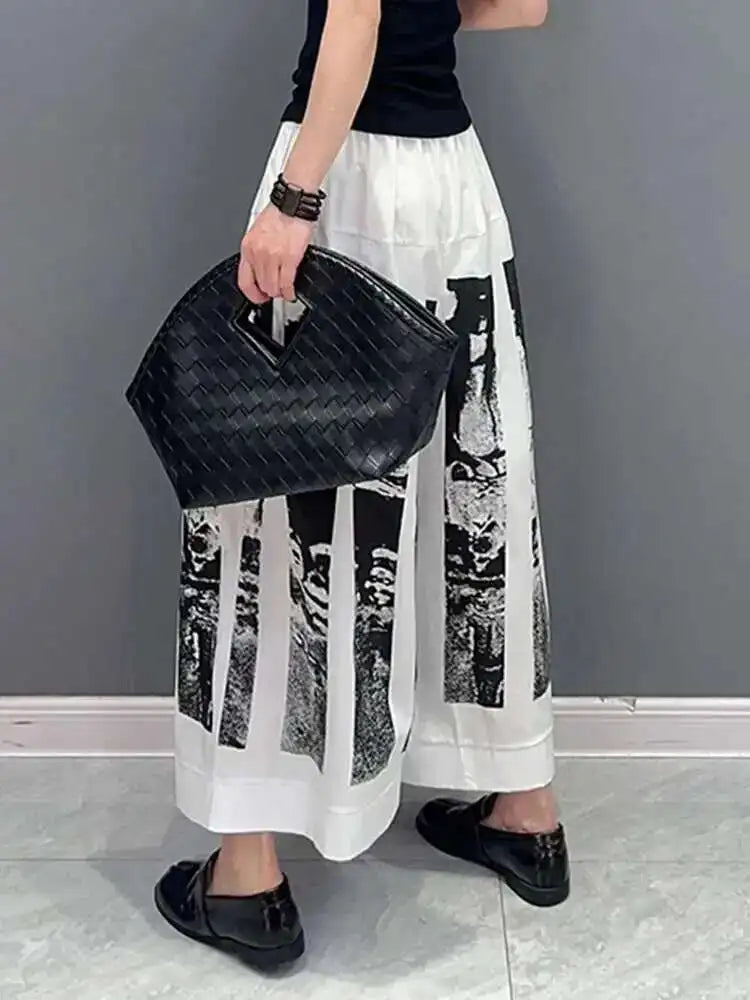 High Elastic Waist Black Printed Pleated Long Wide Leg Pants New Trousers Women Fashion Tide Spring Autumn 2025 1DF6290