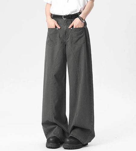 Men's Casual Pants New Summer Korean Spliced Design Handsome Loose Solid Color Style Straight Leg Male Trousers 9W1674