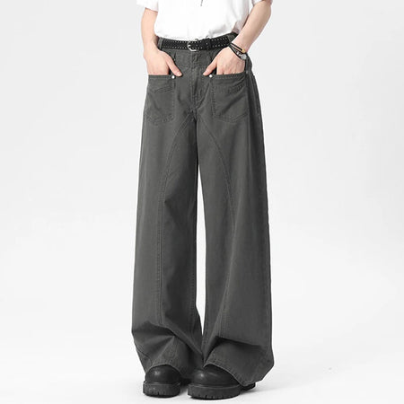 Men's Casual Pants New Summer Korean Spliced Design Handsome Loose Solid Color Style Straight Leg Male Trousers 9W1674