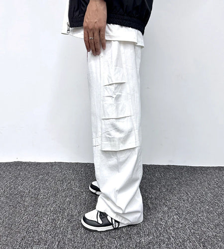 Men's Cargo Pants Star Hanging Decoration Loose Straight Wide Leg Casual Multi Pockets Design Male Trousers Summer 9W1860