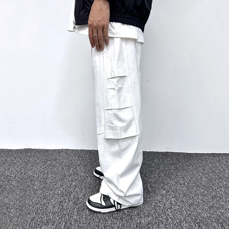 Men's Cargo Pants Star Hanging Decoration Loose Straight Wide Leg Casual Multi Pockets Design Male Trousers Summer 9W1860