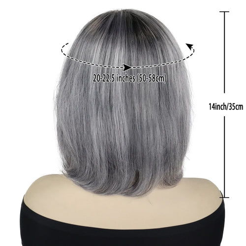 Load image into Gallery viewer, Synthetic Short Grey Bob Wig with Side Bangs Black Roots Seniors Womens Wig Natural Haircuts Ombre Elderly Curly Hair
