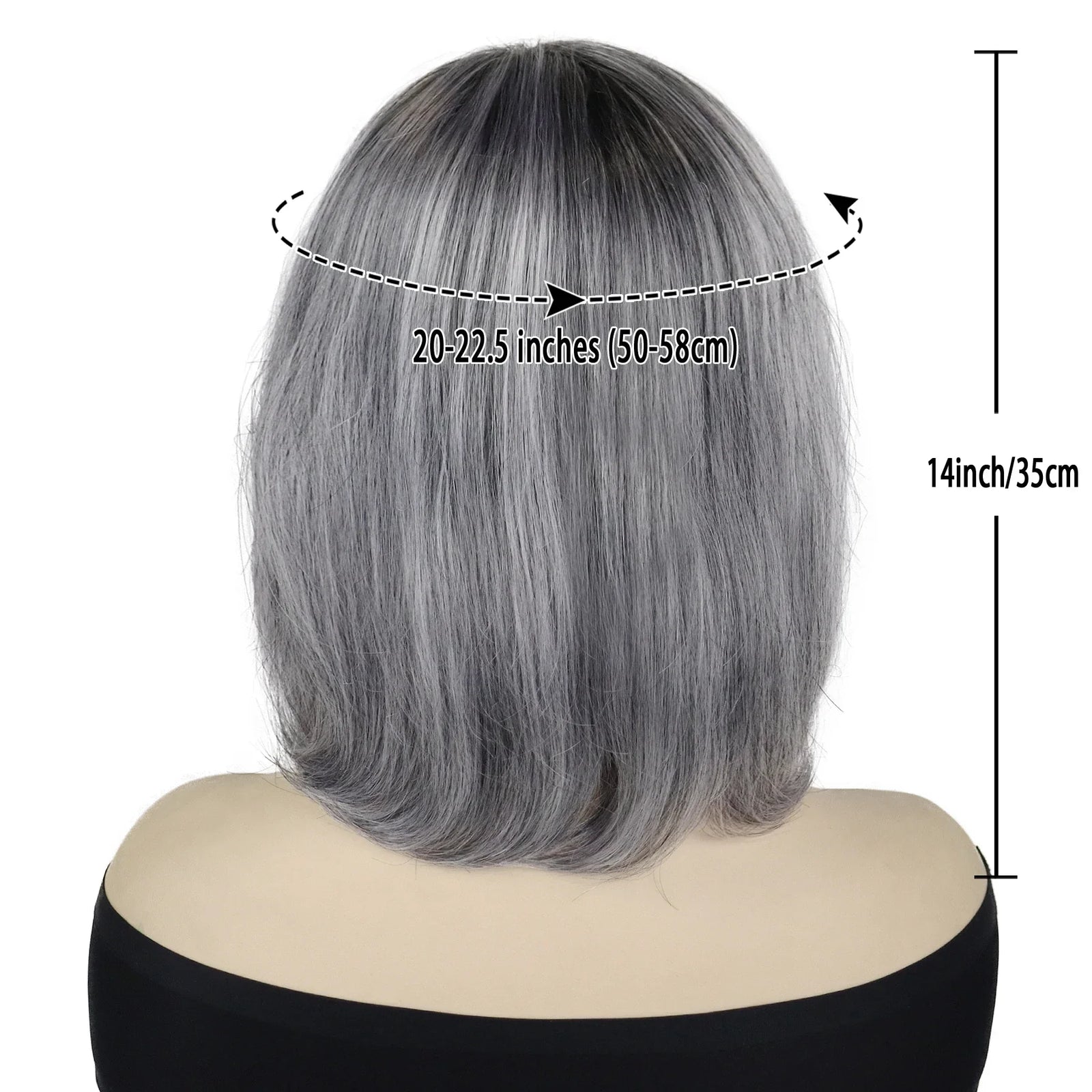 Synthetic Short Grey Bob Wig with Side Bangs Black Roots Seniors Womens Wig Natural Haircuts Ombre Elderly Curly Hair