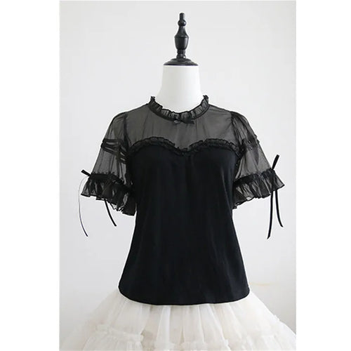 Load image into Gallery viewer, White Woman Tshirts Lolita Style Patchwork Gauze Summer Tees 2025 Ropa Mujer Sweet Camisetas O-neck Ruffles Chic T Shirt Tops
