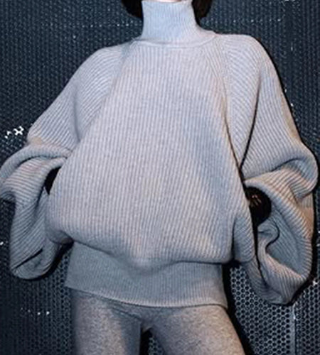 Solid Loose Spliced Pockets Casual Sweaters for Women High Neck Long Sleeves Minimalist Sweater Female Clothing New