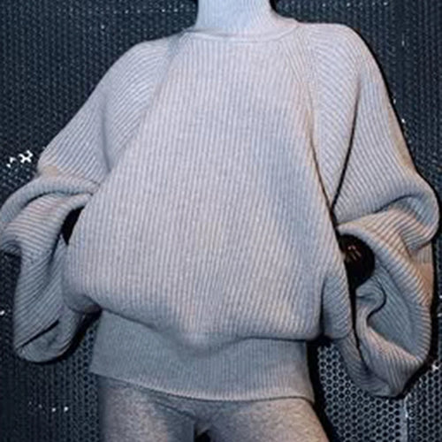 Load image into Gallery viewer, Solid Loose Spliced Pockets Casual Sweaters for Women High Neck Long Sleeves Minimalist Sweater Female Clothing New
