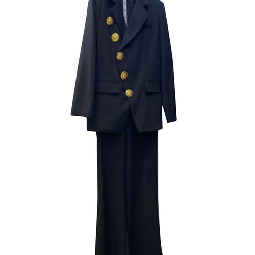 Load image into Gallery viewer, Slimming Two Piece Sets for Women Lapel Long Sleeves Spliced Single Breasted Blazer High Wasit Pant Set Female New
