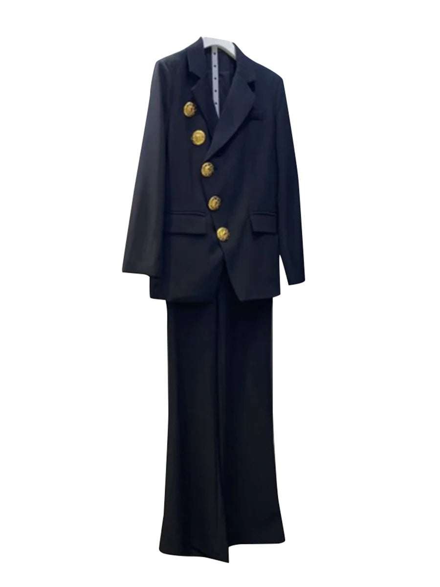 Slimming Two Piece Sets for Women Lapel Long Sleeves Spliced Single Breasted Blazer High Wasit Pant Set Female New