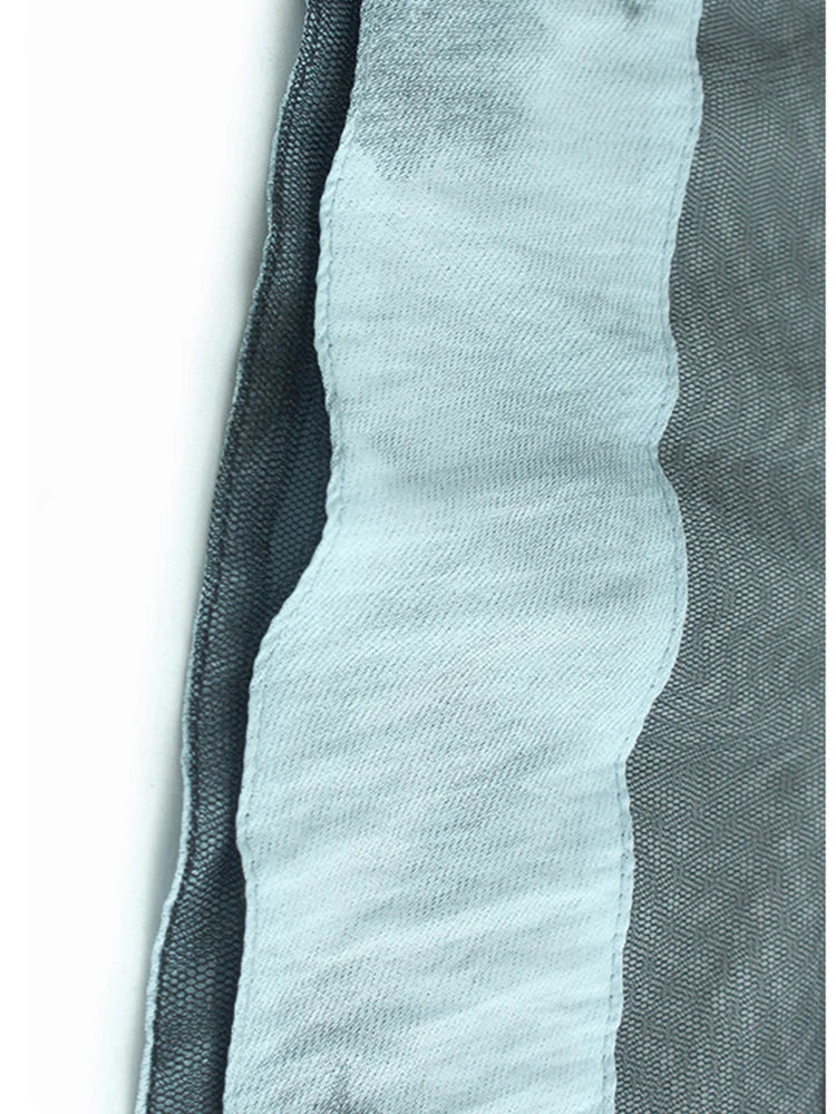 Women Blue Pattern Printed Mesh Big Size Midi Dress New Round Neck Short Sleeve Fashion Tide Spring Summer 2025 1DJ1326