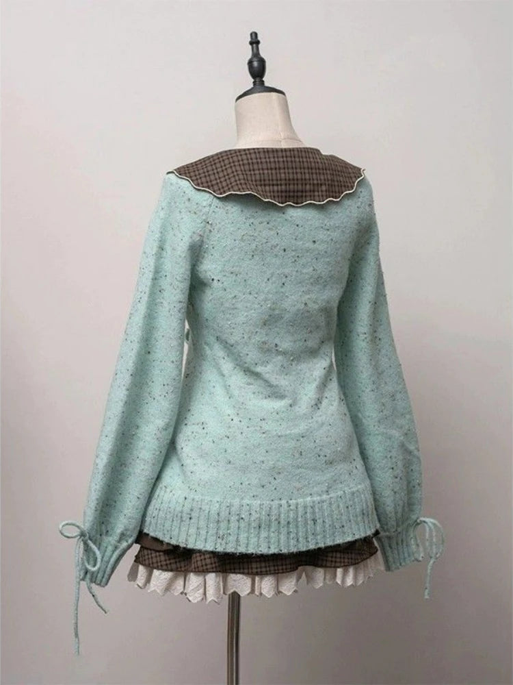 Japanese Sweet Lolita Cardigans Women Y2k Aesthetic Hollow Out Bandage Sweater Kawaii Bow Pocket 2025 Casual Streetwear JK Tops