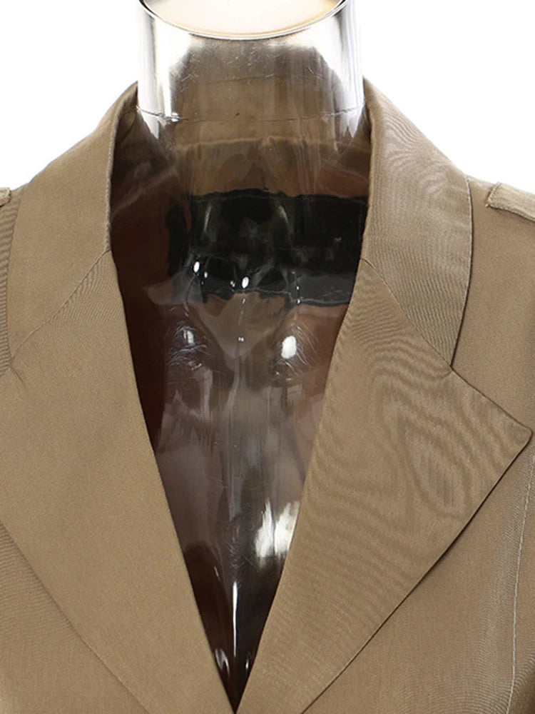 Women Khaki Pleated Big Size Long Trench New Lapel Long Sleeve Loose Fit Windbreaker Fashion Spring Autumn 2025 1DF2737