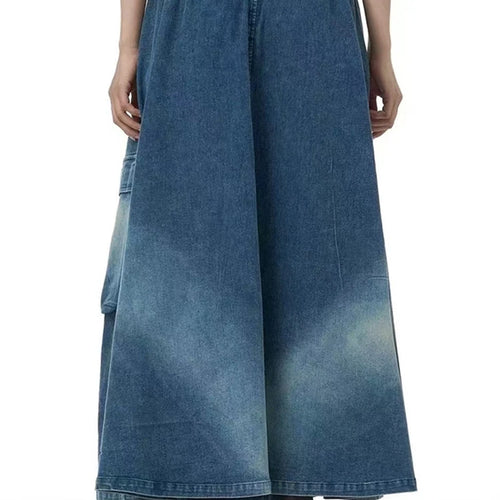 Load image into Gallery viewer, High Elastic Waist Blue Pocket Denim Vintage A-line Half-body Skirt Women Fashion Tide New Spring Autumn 2025 1DH9644
