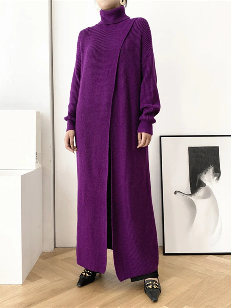 Vent Long Knitting Sweater Loose Fit Turtleneck Long Sleeve Women Pullovers New Fashion Tide Autumn Winter 2025 1DA357