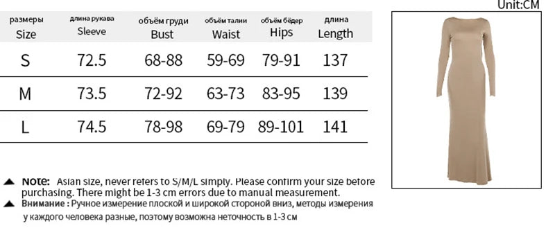 Sexy Long Sleeve Backless Bodycon Maxi Dress Women Slim High Waist Elegant O-neck Holiday Dress Ladies Outfits Autumn