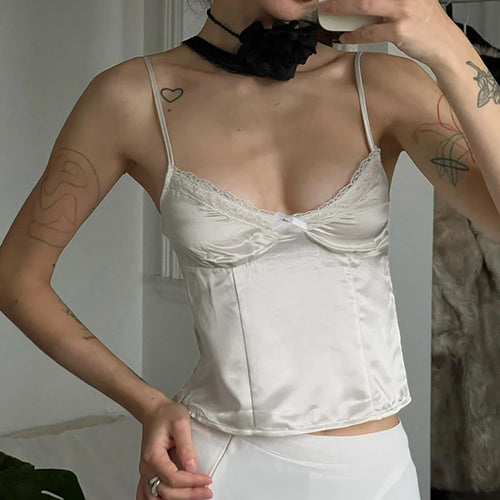 Load image into Gallery viewer, Strap Lace Trim Y2K Satin Top Short Solid Chic Slim Party Crop Tops for Women Summmer Camisole Clubwear Fashion 2000s
