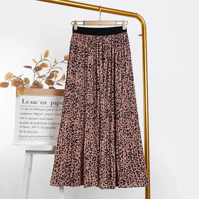 Woman Elegant Pleated Skirt 2023 Summer New Vintage Leopard Print Slim Versatile High Waist Female A-line Skirts Korean Fashion