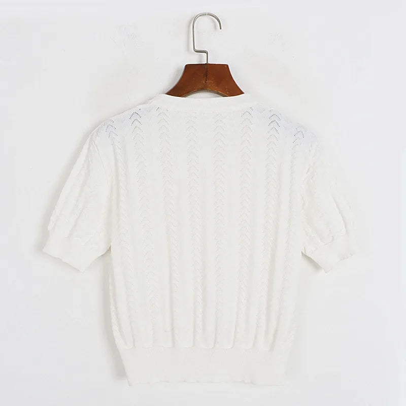 Women Knitwear Short V-Neck Summer New Butterfly Hollow Out Cardigan 90s Sweater B-065