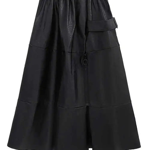 Load image into Gallery viewer, High Elastic Waist Black Pu Leather Zipper Long A-line Half-body Skirt Women Fashion Tide New Spring Autumn 2025 1DH4646
