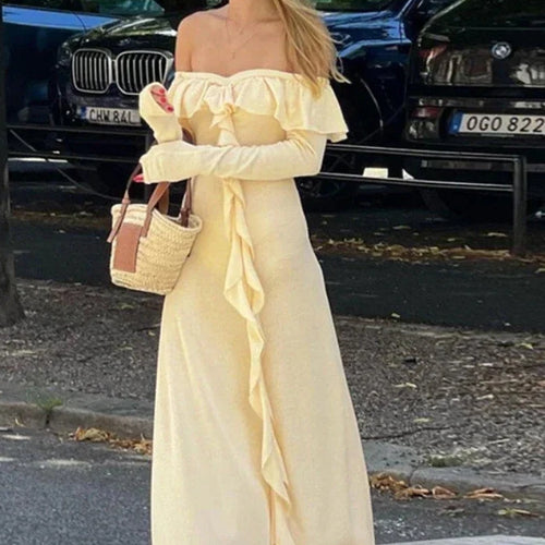 Load image into Gallery viewer, Ruffled Off Shoulder Maxi Dress Long Sleeve Women Clothing 2023 New Arrivals Fall Winter Flowy Elegant Dress C83-EZ51
