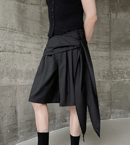 Men's Shorts Summer Dark Style Irregular Ribbon Wide Leg Niche Design Casual Trendy Versatile Male Loose Pants 9C5910