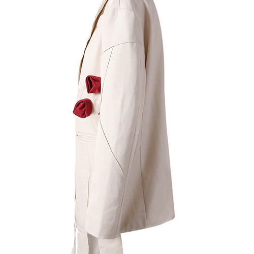 Load image into Gallery viewer, Women Beige Flower Ribbon Big Size Vintage Blazer New Lapel Long Sleeve Jacket Fashion Tide Spring Autumn 2025  CPG2872
