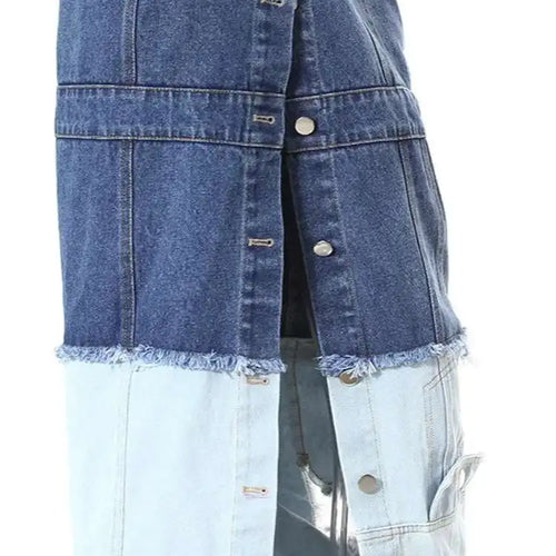 Load image into Gallery viewer, High Waist Blue Denim Fold Color-block Burr Casual Half-body Skirt Women Fashion Tide New Spring Autumn 2025 7AB6481
