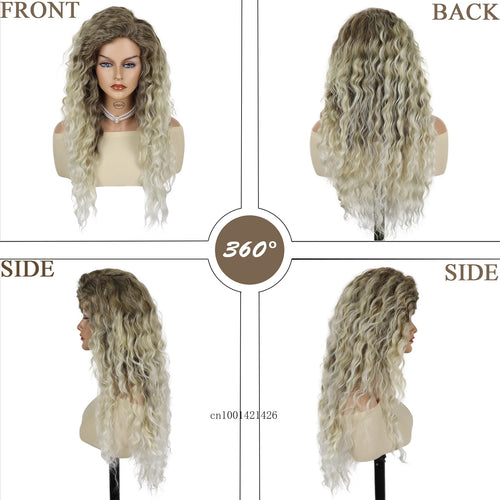 Load image into Gallery viewer, Synthetic Hair Long Curly Wigs for Black Women Gradient Color Blonde Wigs with Side Bangs Big Volume Hair Wigs Natural Hairstyle
