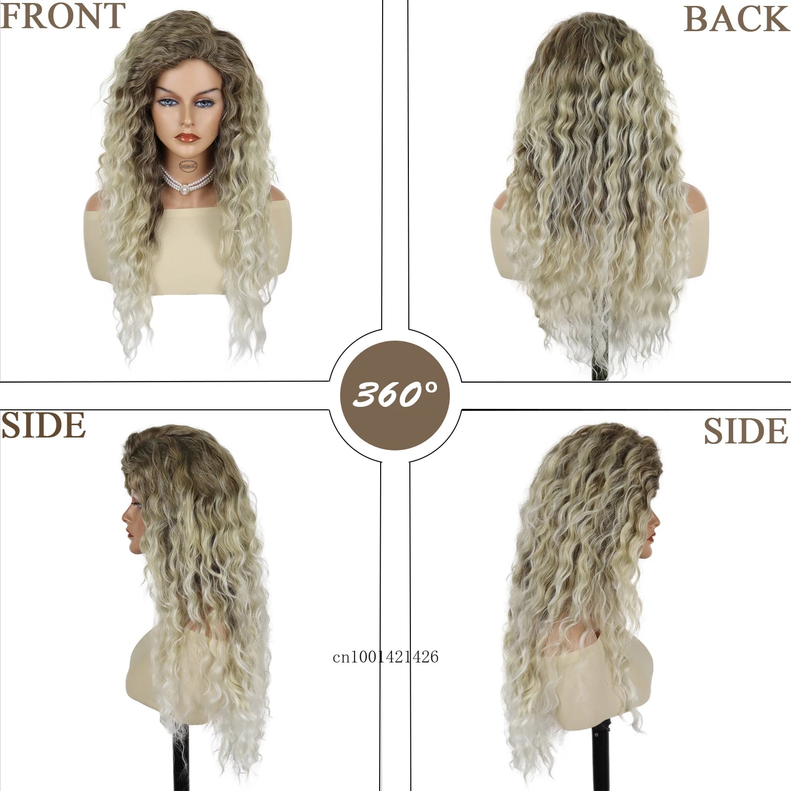 Synthetic Hair Long Curly Wigs for Black Women Gradient Color Blonde Wigs with Side Bangs Big Volume Hair Wigs Natural Hairstyle