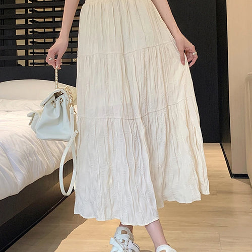 Load image into Gallery viewer, Summer Elastic Waist Pleated Women&#39;s Skirts Solid Color A-line Casual Female Skirts Korean Style Simple Streetwear
