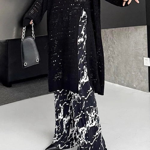 Load image into Gallery viewer, High Elastic Waist Black Pattern Printed Pleated Wide Leg Pants New Trousers Women Fashion Tide Spring Autumn 2025 1DJ1258
