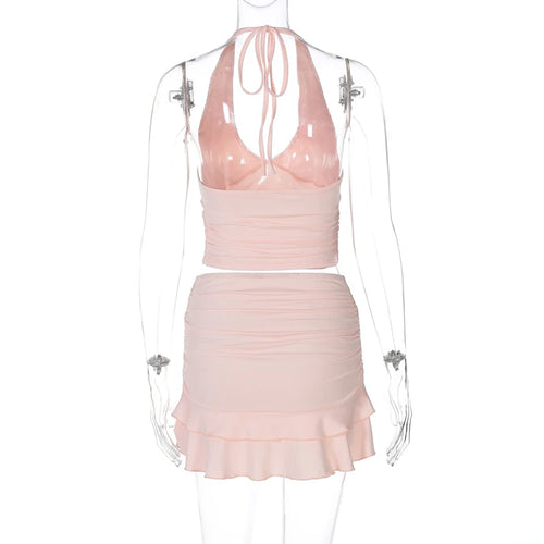 Load image into Gallery viewer, Sexy Solid Skirt Two Pieces Sets For Women Deep V-neck Neck-mounted Vest Tops And Short Skirt Sexy Two Pieces Sets
