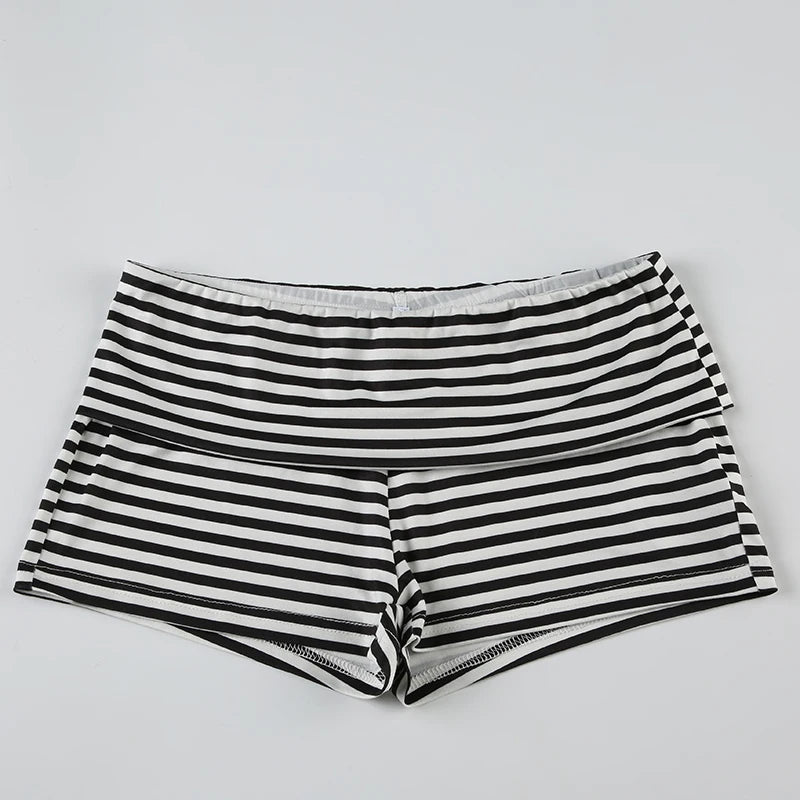 Casual Stripe Tierred Bodycon Summer Shorts Women Korean Style Homewear Hottie Shorts Pants Basic Cute Sporty Outfits