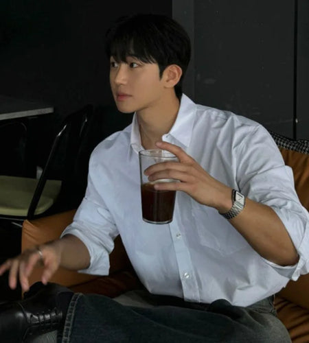 Male Simple Long Sleeve Shirt New Spring Loose Solid Color Shirts New Korean Single Breasted Trendy Men's Top 9W1451