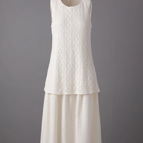 Load image into Gallery viewer, Women Beige Knitting Spliced Elegant Midi Vest Dress New Round Neck Sleeveless Fashion Tide Spring Summer 2025 CPG3068
