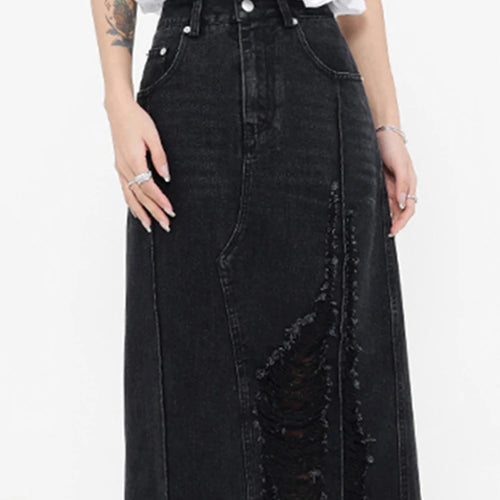 Load image into Gallery viewer, Patchwork Raw Hem Casual A Line Denim Skirs For Women High Waist Spliced Button Streetwear Skirt Female Fashion
