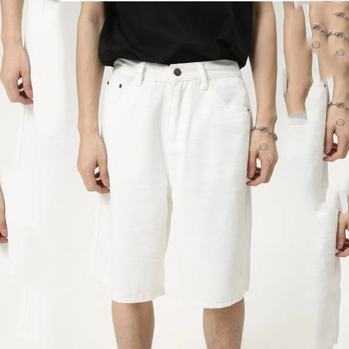 Load image into Gallery viewer, Fashion Denim Men&#39;s Simple Solid Color Shorts Straight Zipper Causal Wide Leg Male Trousers Chic Summer 2024 9C6098
