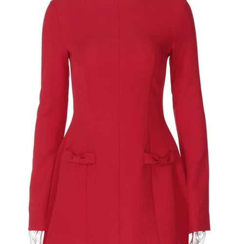 Load image into Gallery viewer, Double Bow Long Sleeve Sexy Mini Dress For Women Autumn Winter New Solid High Waist Bodycon Club Party Dress Elegant
