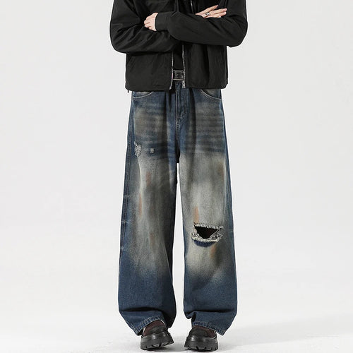 Load image into Gallery viewer, Men's Jeans Washed Dirty Ripped Stylish Hole Worn-out Design High Street Straight Leg Trendy Male Casual Trousers 9W2024
