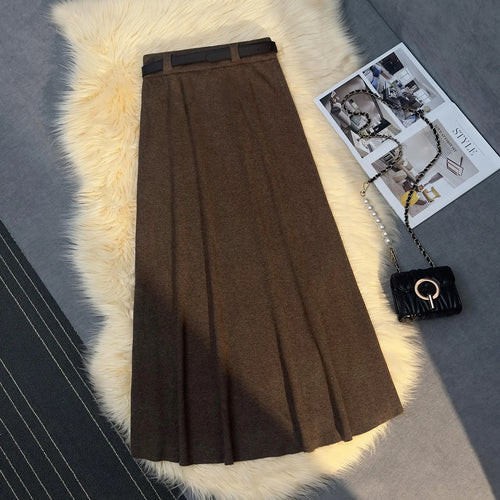 Load image into Gallery viewer, Korean Fashion Vintage Women Solid Elegant High Waist Party Long Skirts 2024 Autumn Winter A-line Pleated Knit Skirt Streetwear
